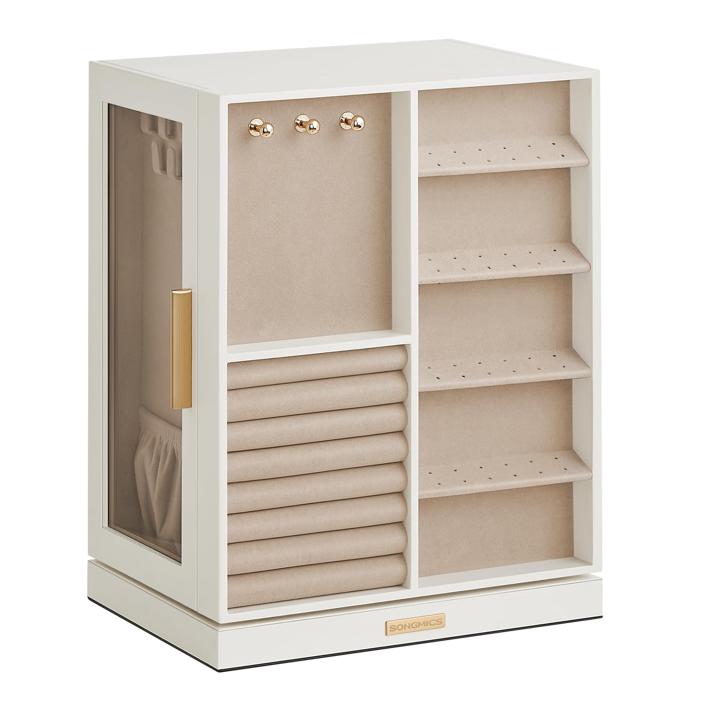 SONGMICS Jewellery Box 360° Rotating, Jewellery Organiser with 5 Drawers, Jewellery Display Case, Glass Window, Spacious, Vertical Jewellery Storage, Open Design, Great Gift, Cloud White JBC170W01