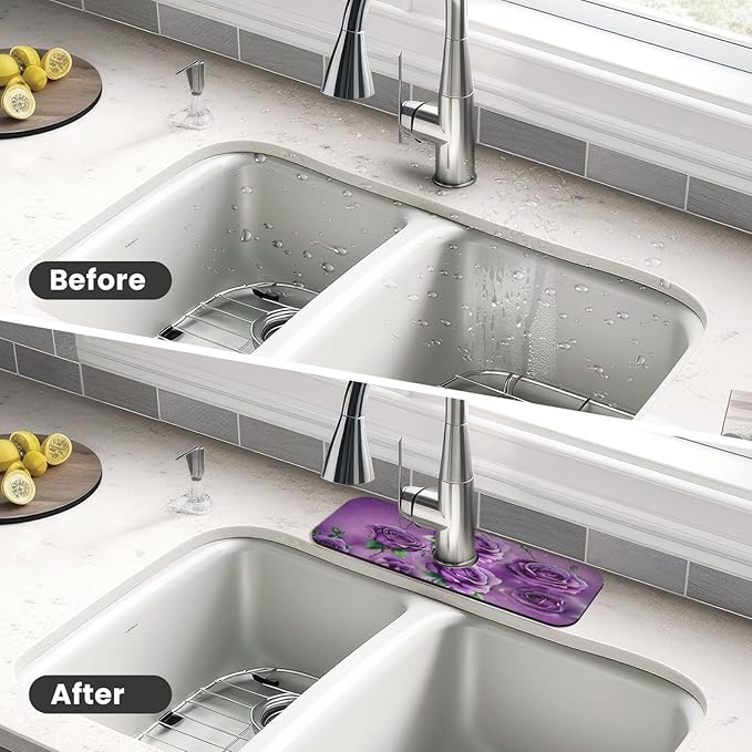 Purple Roses Kitchen sink faucet pad, strong water absorption, anti slip