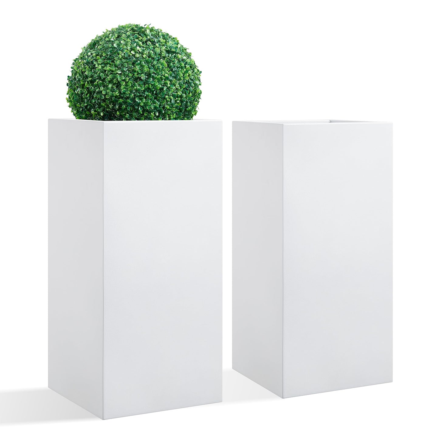Wallowa Metallic Heavy Tall Outdoor/Indoor Planter Box, Seamless Metal Planter, Rectangular, 14”Lx14”Wx30”H, ‎25 Pounds Each, Pure White, No Assembly and Seamless, Set of 2