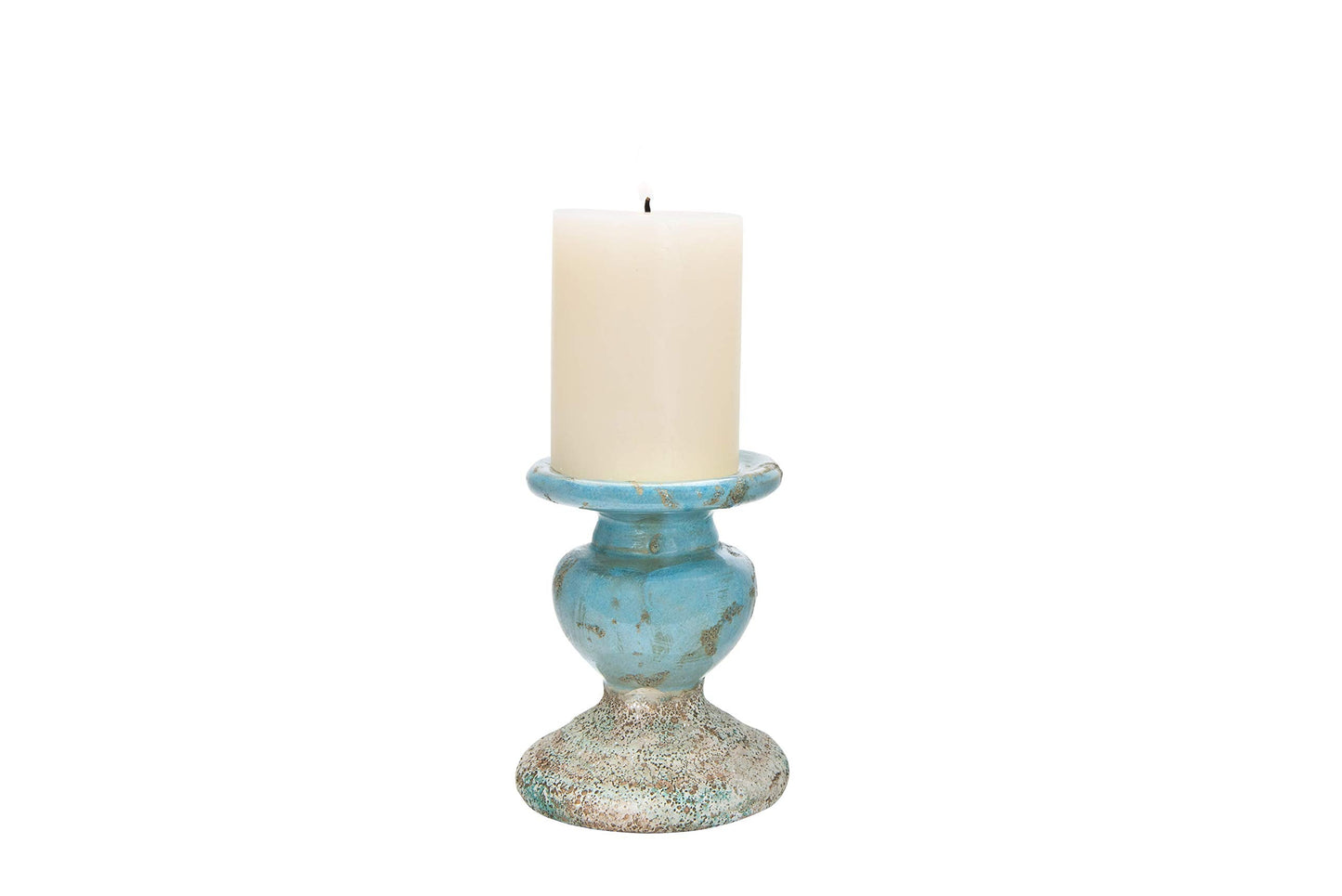 Creative Co-Op Small Distressed Blue Terracotta Pillar Candle Holder