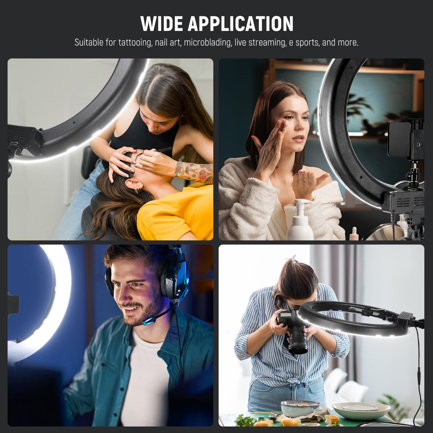 NEEWER Ring Light Kit: 18"/45cm Outer 55W 5600K Dimmable LED Ring Light, Light Stand, Carrying Bag for Camera, Smartphone, YouTube, TikTok, Self Portrait Shooting, Black