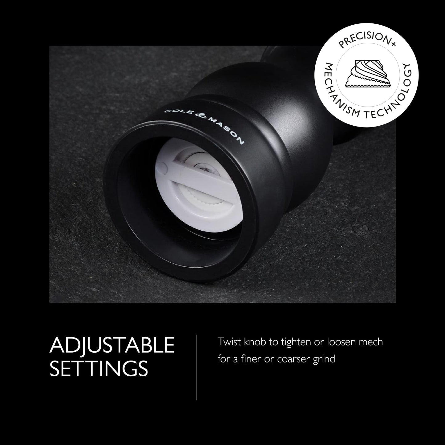 Cole & Mason Southwold Classic Salt & Pepper Mill Gift Set - Salt and Pepper Grinders with a Matte Finish - Adjustable & Refillable Mills - Hand Wash Kitchen Tool - Black/White