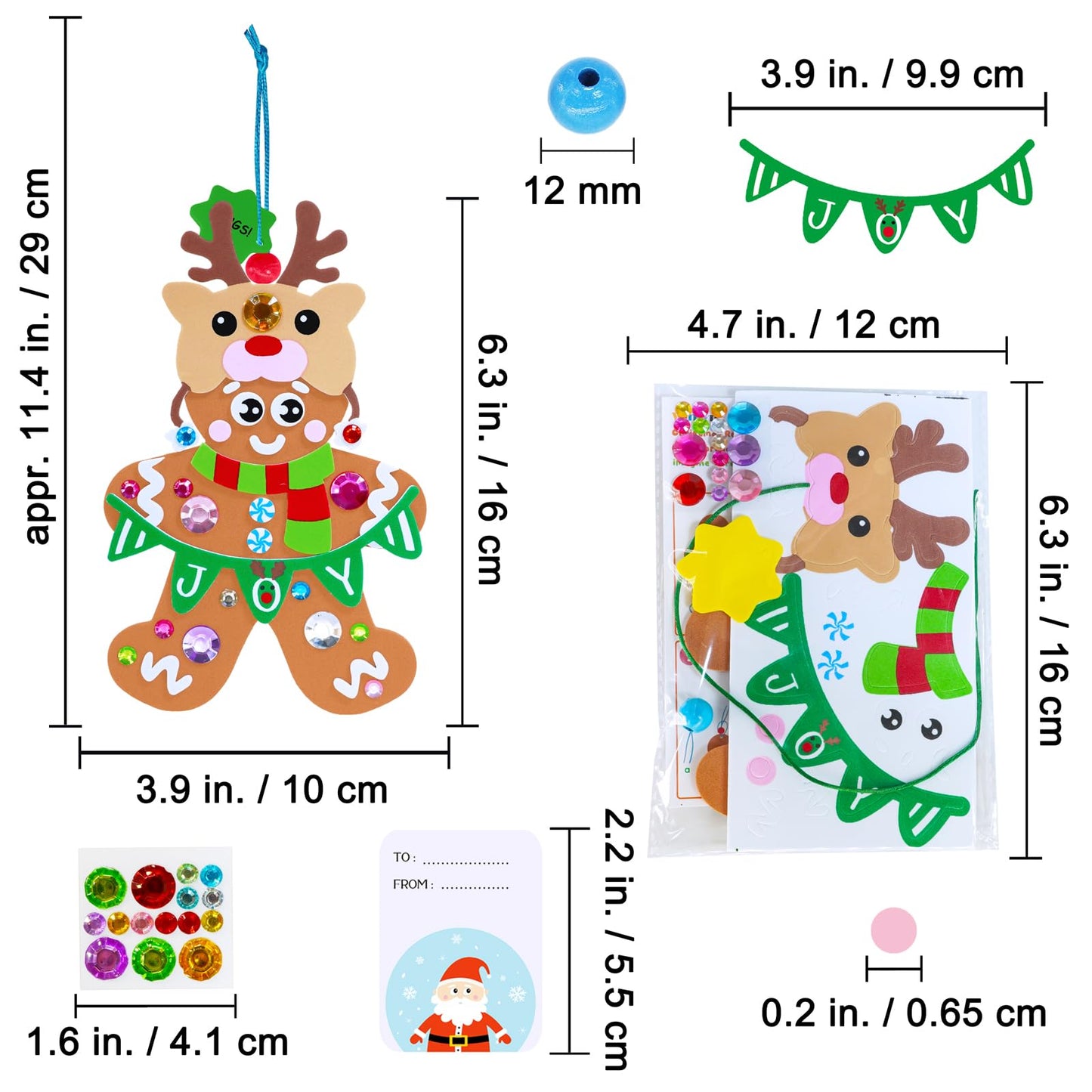Winlyn 24 Sets Christmas Craft Kits Winter Crafts DIY Holiday Gingerbread Man Ornaments Tree Decorations Art Sets Stocking Foam Stickers Arts and Crafts for Kids Home Classroom Activities Party Favors