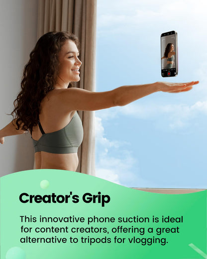 amBand Magnetic Suction Mirror Window Phone Holder, Sticky Grip Double Sided Mount for iPhone, Gym Bathroom Kitchen, Hands-Free for Makeup FaceTime Shower Viewing with MagSafe Accessories, Frost White