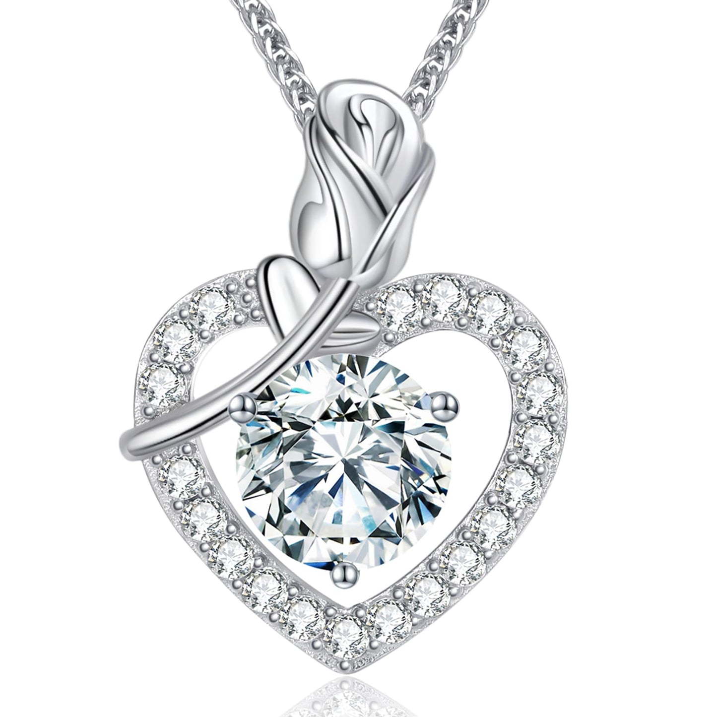 N9NEMUSES Rose Heart Pendant Necklace Gifts for Wife, 2 Carat Moissanite Necklace, 925 Sterling Silver Anniversary Birthday Gifts for Women, Jewelry Gifts for Wife Mom Daughter