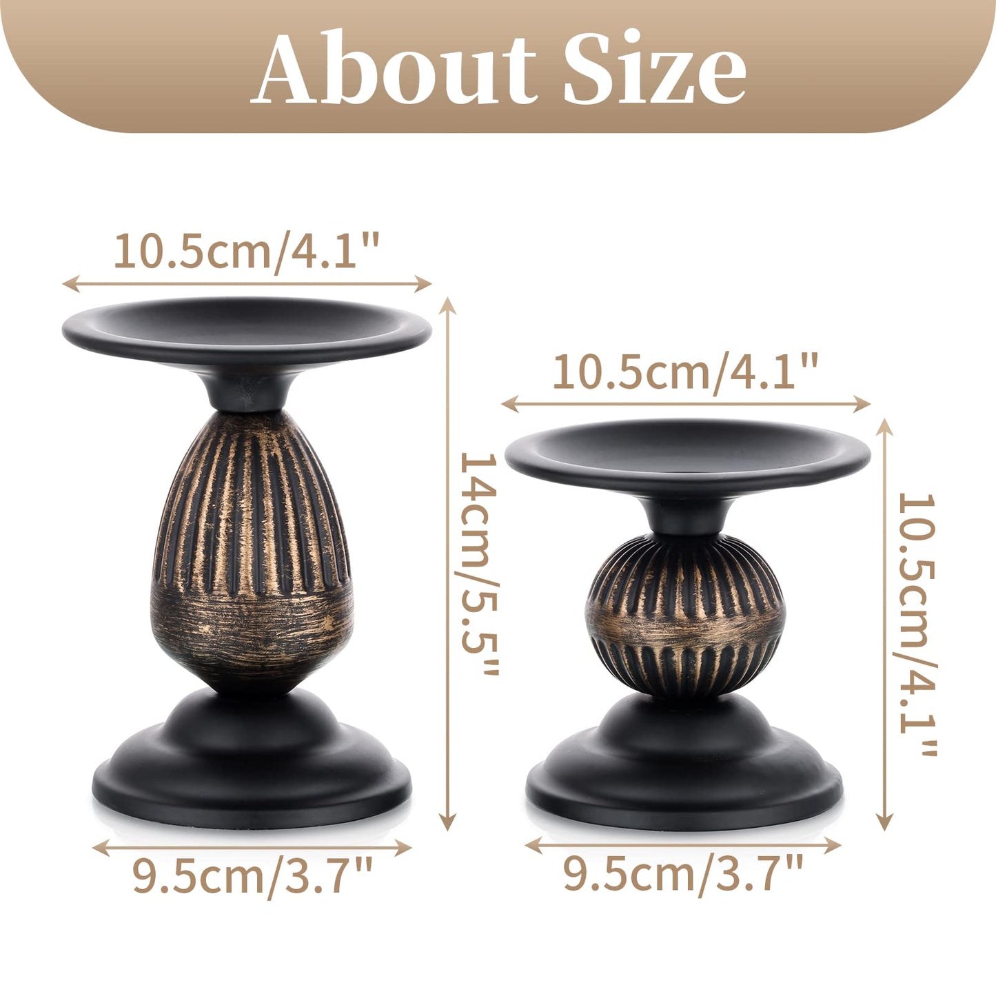 Sziqiqi Vintage Pillar Candle Holders Distressed Metal Candleholder Black Candlestick Holders Centerpiece Shabby Chic Ornaments for Coffee Dining Table Mantle Fireplace - Set of 2