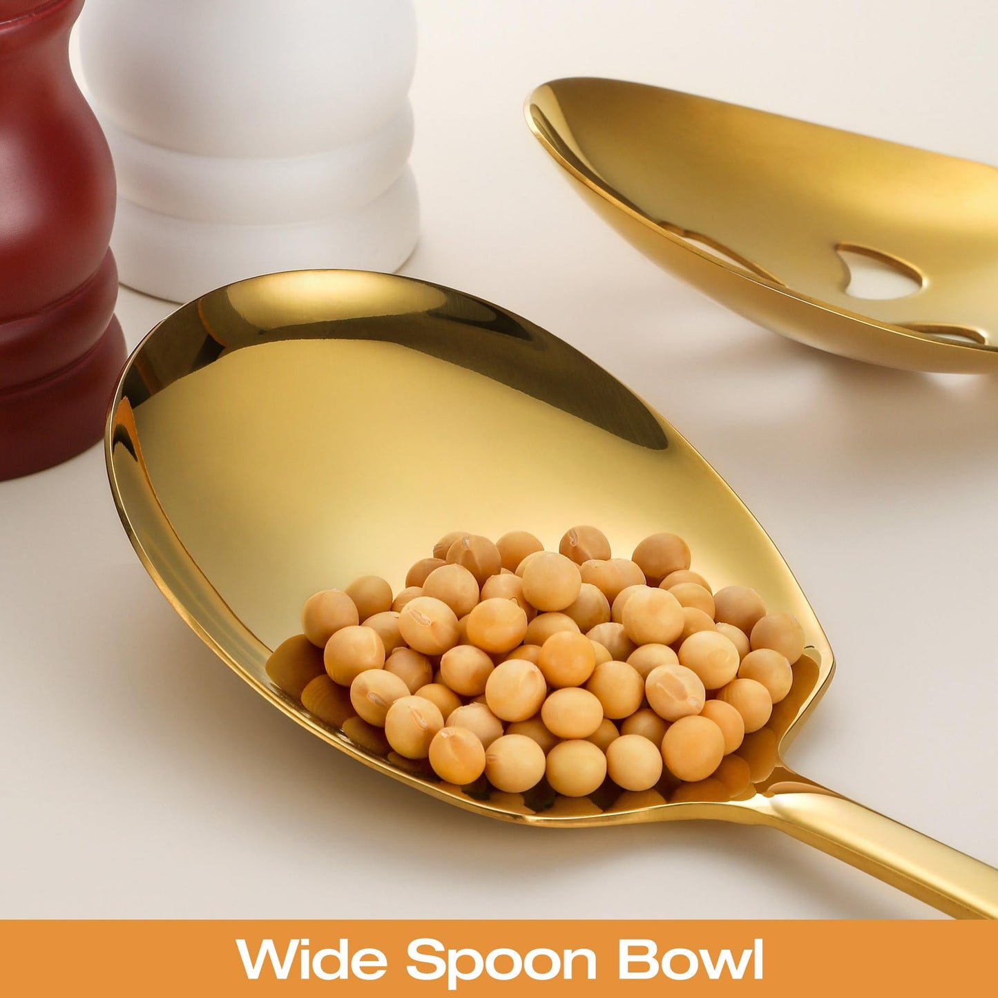 Extra Large Serving Spoons Set of 4-Piece, 11.7-Inch Gold Serving Slotted Spoon x 2 Serving Spoon x 2, Stainless Steel Serving Utensil for Buffet, Parties, Catering - Dishwasher Safe(4-Pack, Gold)