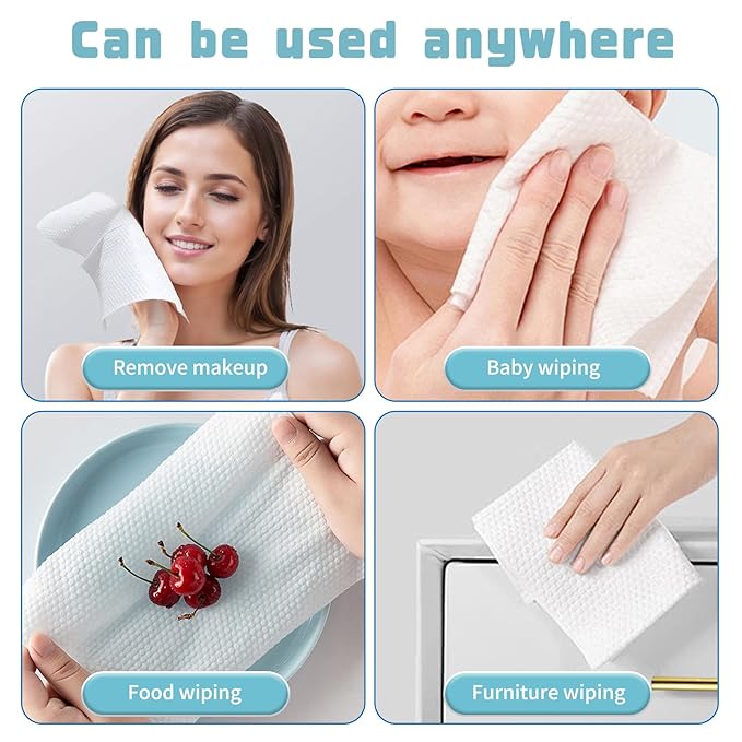 100 Count Disposable Face Towel, Biodegradable Cotton Facial Dry Wipes