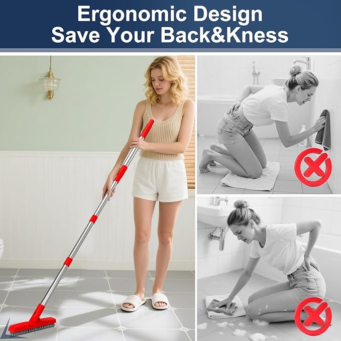 ITTAHO 2 Pack Grout Brush with Long Handle, Swivel Cleaning Grout Line Scrubber