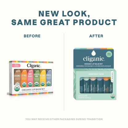 Cliganic Organic Lip Balm Set (6 Flavors) - 100% Natural Hydrating, Moisturizing for Dry Cracked Lips, for Men & Women