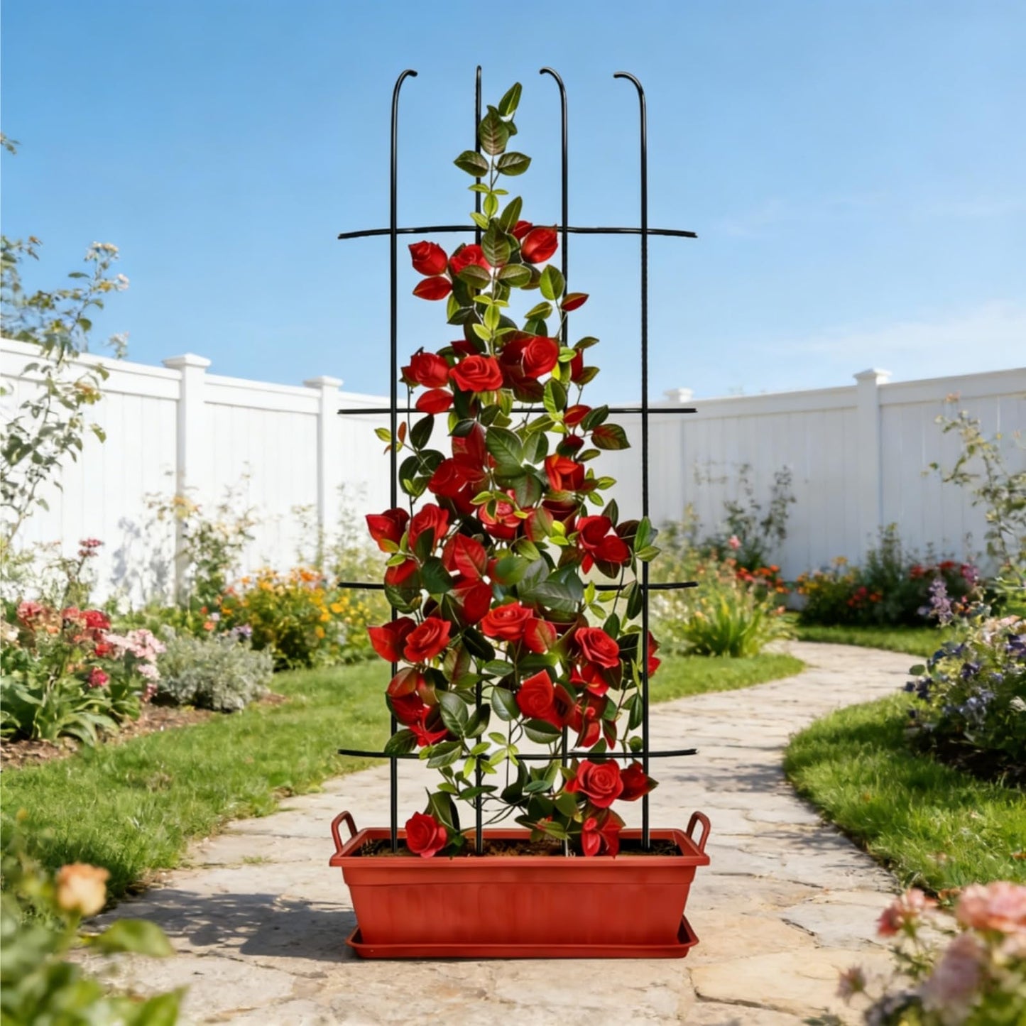 2 Pack Garden Obelisk Trellis for Climbing Plants Outdoor Indoor, 6 Ft Round Rustproof Metal Pot Plant Support Trellis for Rose Bush Clematis Vine Jasmine Flower Morning Glory Potted Plants Black