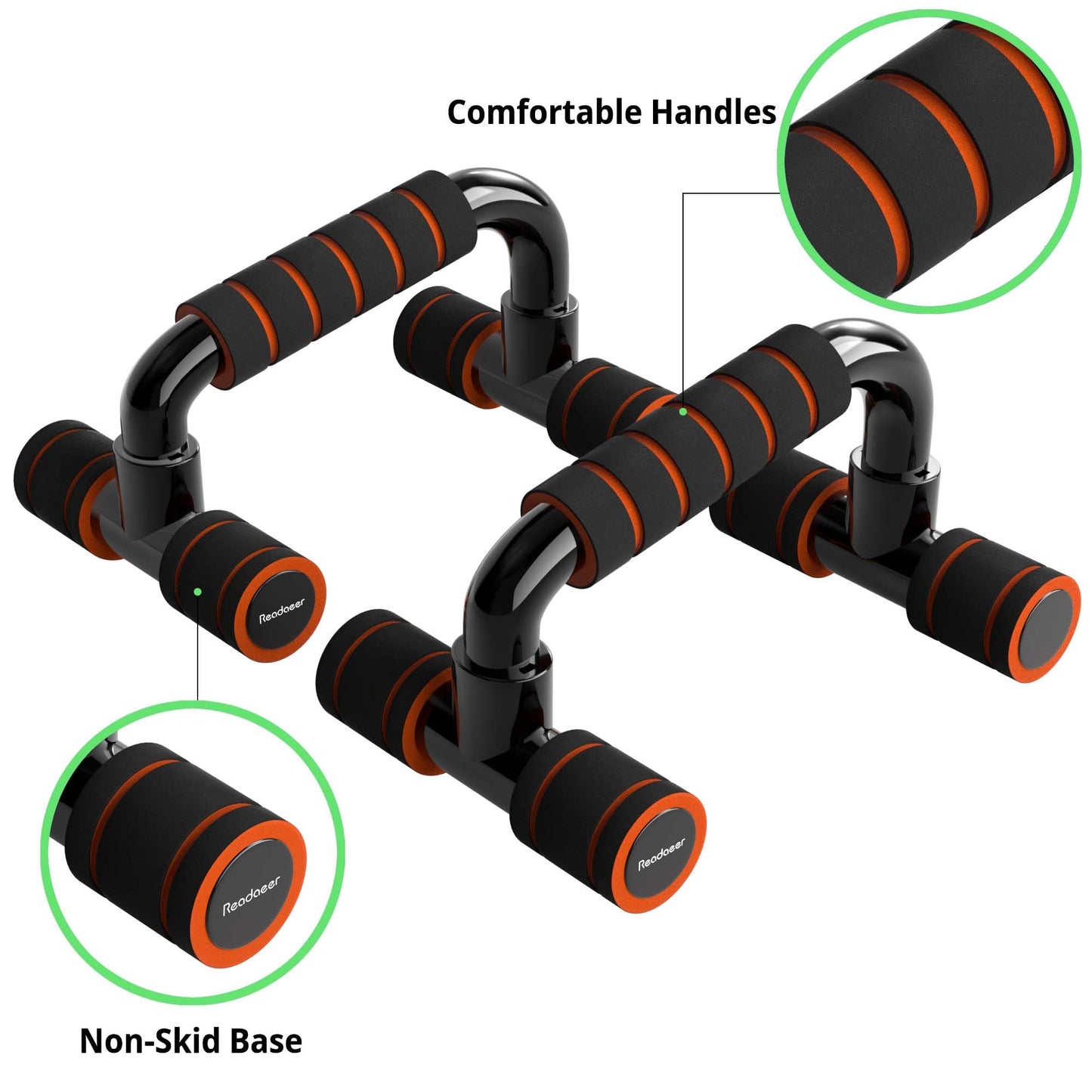 Readaeer Push Up Bars Gym Exercise Equipment Fitness 1 Pair Pushup Handles with Cushioned Foam Grip and Non-Slip Sturdy Structure Push Up Bars for Men & Women (Orange)