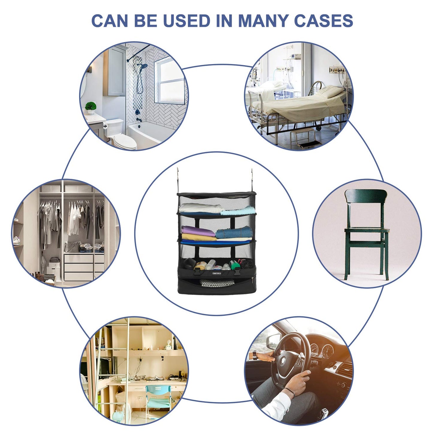 TABITORA Portable Hanging Travel Shelves Bag Packing Cube Organizer Suitcase Storage Large Capacity (Black XL)