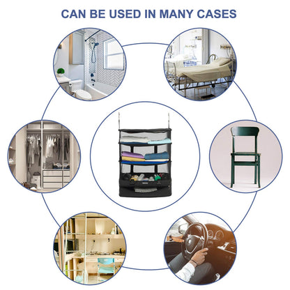 TABITORA Portable Hanging Travel Shelves Bag Packing Cube Organizer Suitcase Storage Large Capacity (Black XL)