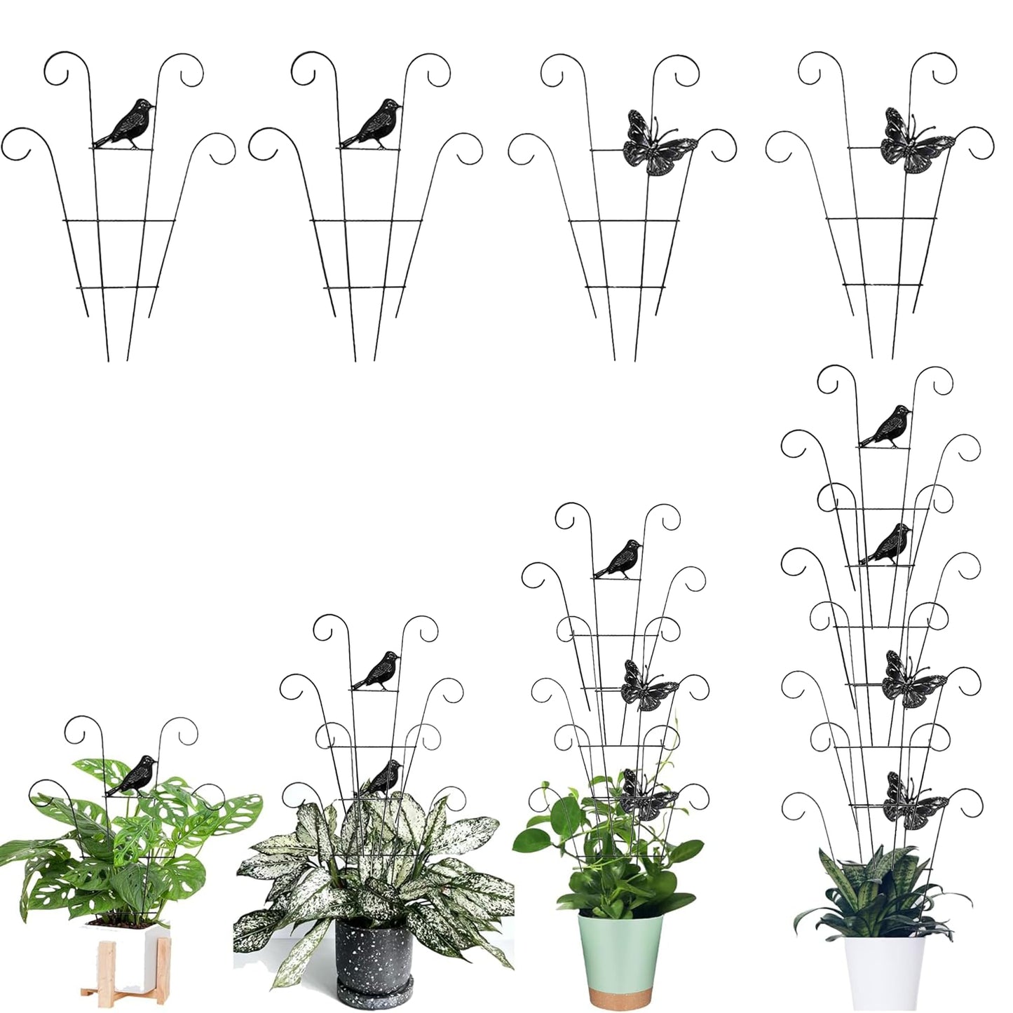 LONCHDAN Indoor Plant Trellis for Climbing Plants Indoor Trellis Indoor Metal Trellis 4 Pack for Garden Plants Support Small House Plant Trellis for Vines, Flower