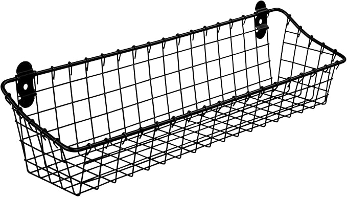 Spectrum Medium Wire Wall Basket Matte Black Rustic Wall Bin, Vintage Wire