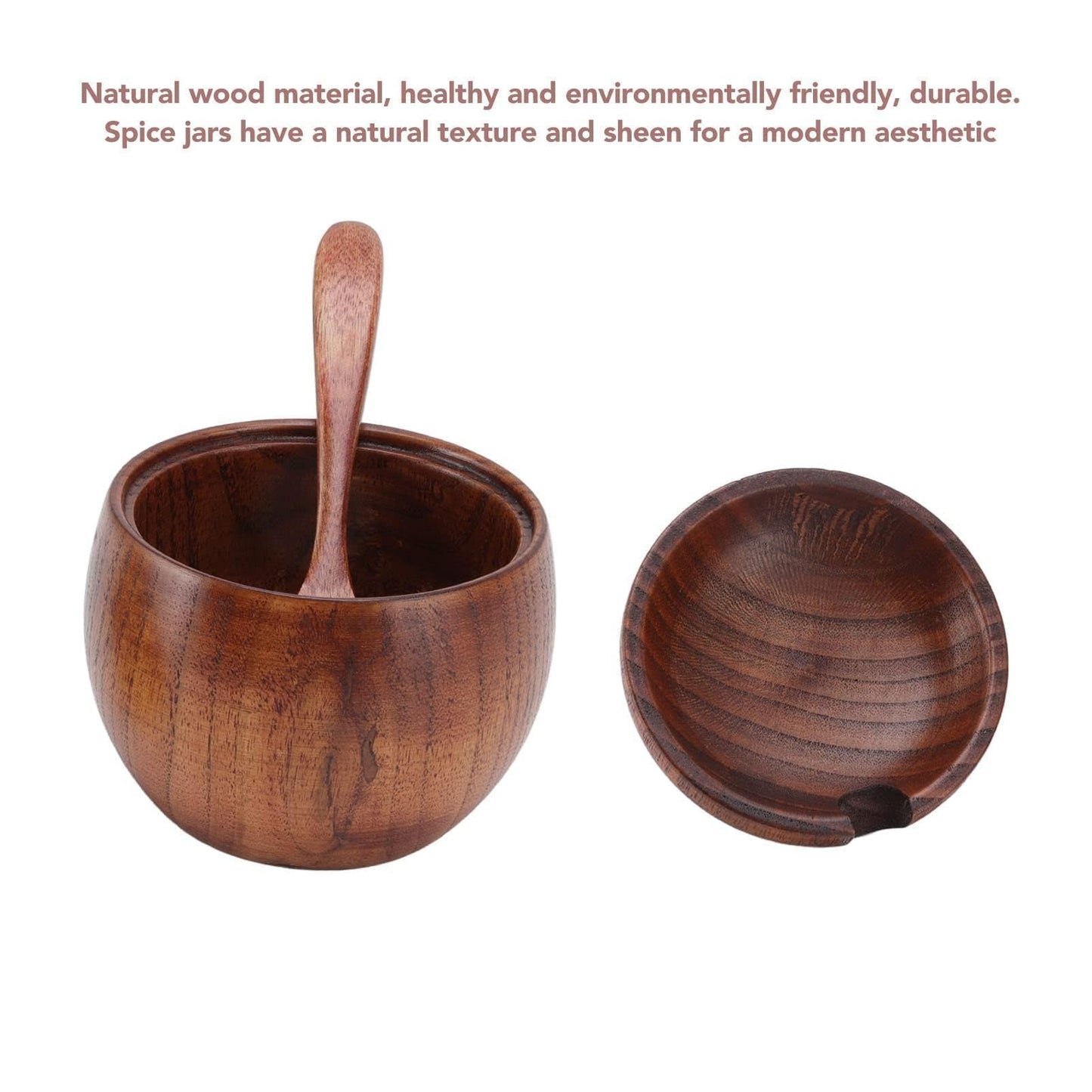 Wooden Salt Box with Lid Spoon, Sugar Bowl Seasoning Container Holder Salt Spice Jar Box Salt Keeper, Pepper, Tea Container for Kitchen Countertop Restaurant