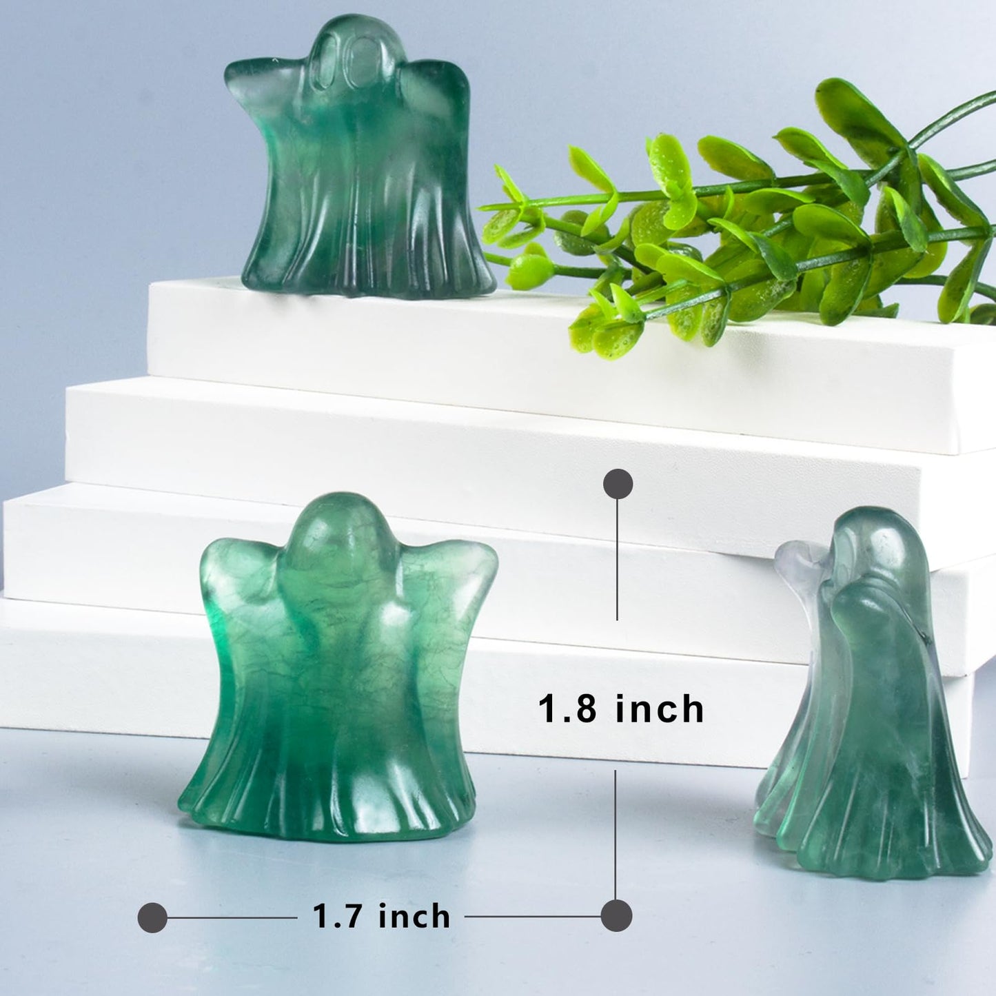 QLRSUXN Fluorite Crystal Ghost, 1.8in Ghost Decor, Green Cute Natural Crystal Ghost Statue,Halloween Figurines Hand-Carved, Spooky and Decoration for Halloween Home Office Mantel Decor