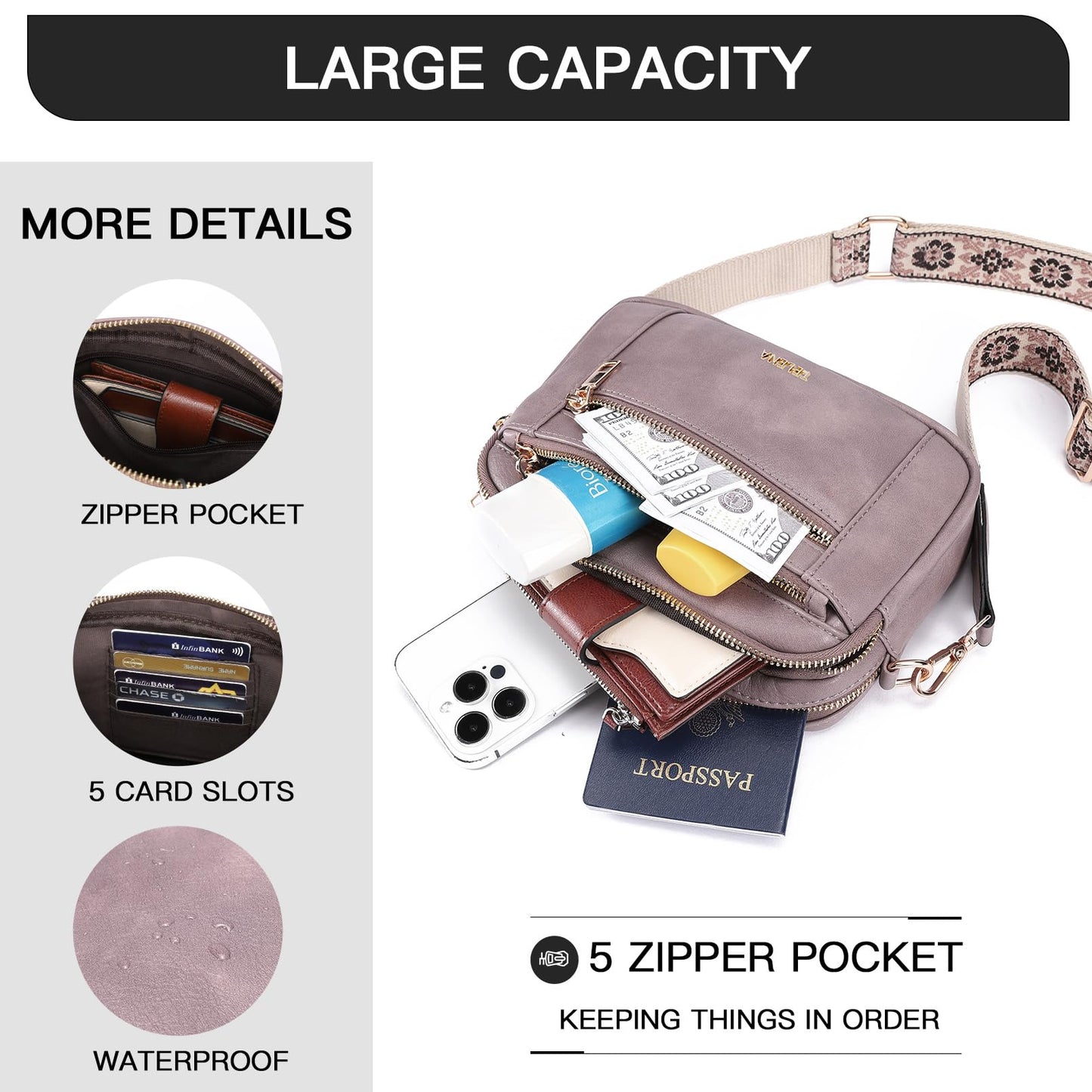 Telena Small Crossbody Bags For Women Vegan Leather Crossbody Purse With Adjustable Wide Strap For Daily Life