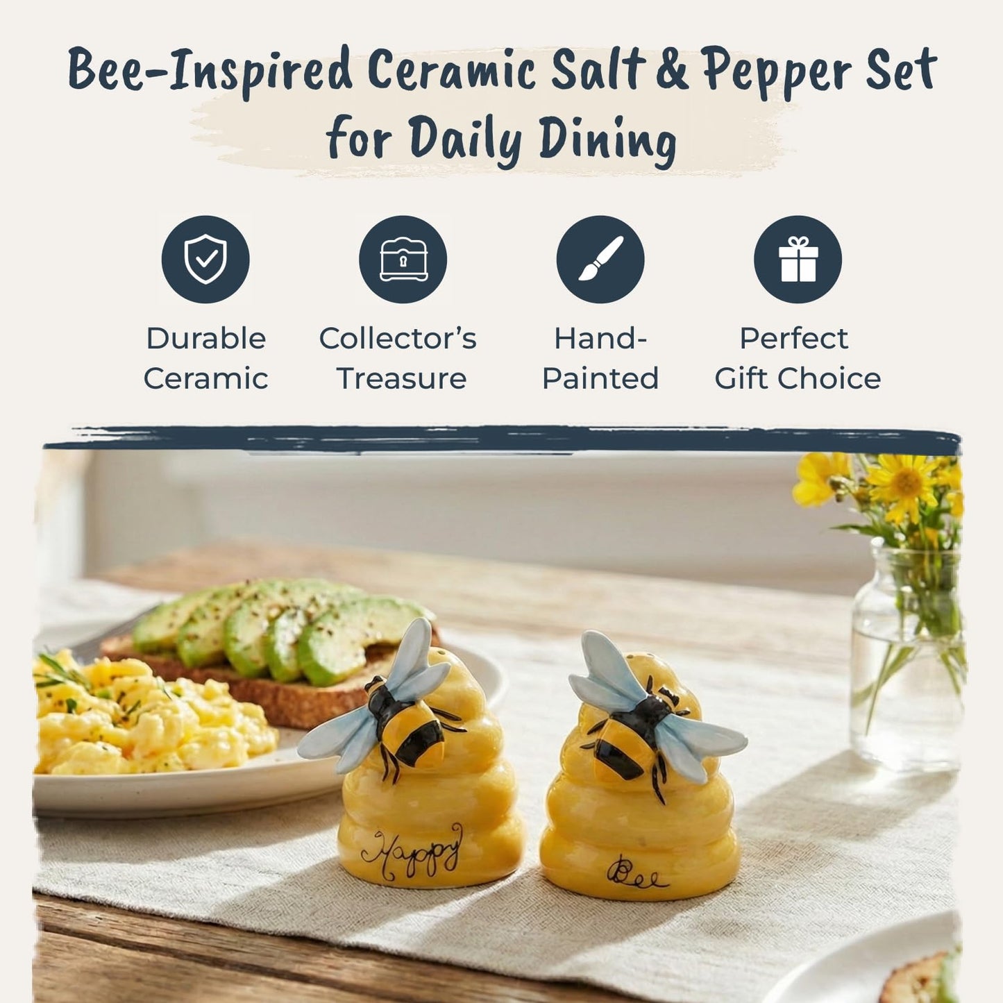 Blue Sky Ceramics Happy Bee Salt & Pepper Set, Multi (19247)