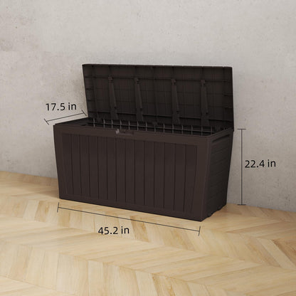 Pareschi 71 Gallon Resin Deck Box，Outdoor Storage Box, Waterproof Lockable Large Storage Bench for Patio Furniture, Pool Accessories & Garden Tools, Brown