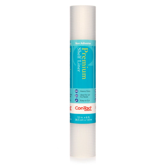Con-Tact Brand Premium Plus Non-Adhesive Shelf Liner, Heavy Duty and Multi-Functional Drawer Liner, 12" x 6', Woven Clear, Pack of 1 Roll