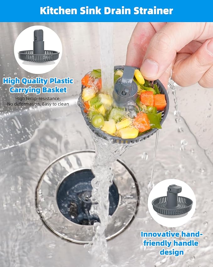 Hibbent 3 in 1 Kitchen Sink Drain Strainer and Stopper Combo, Chrome Stainless