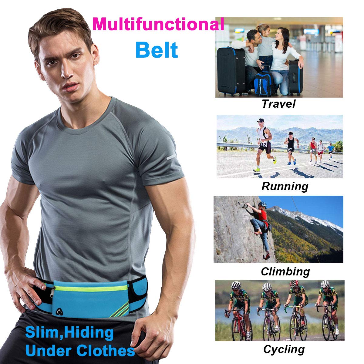 Running Belt Waist Pack Bag,Workout Gear,Gym Fitness Fanny Pack for Phone,Cell Phone Holder for Running,Jogging Pocket Belt for Women & Men,Running Accessories(Blue)