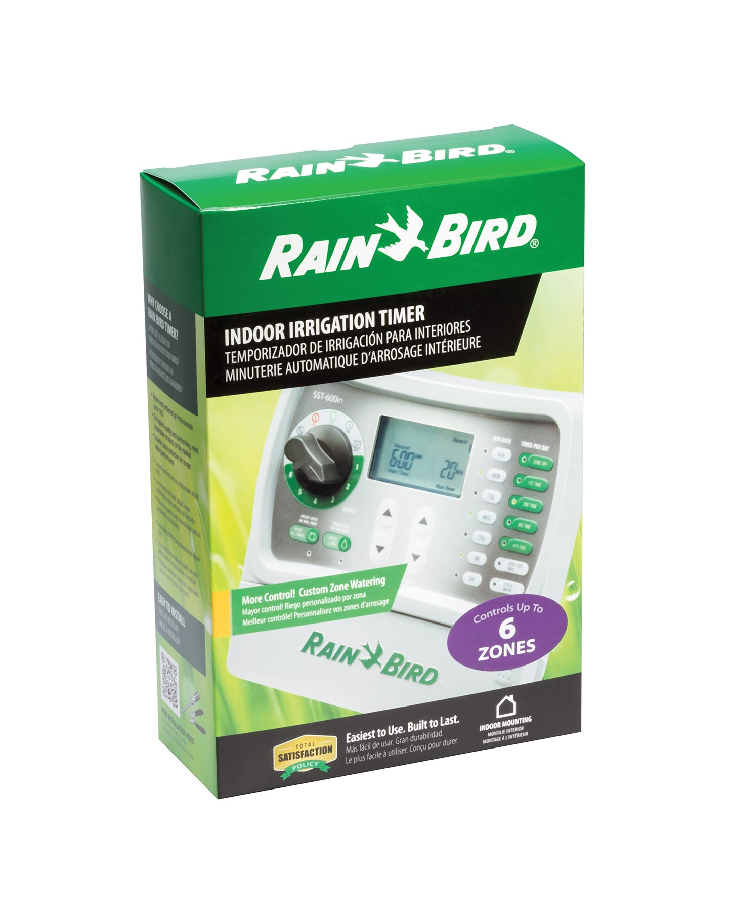 Rain Bird SST600IN Simple-to-Set Indoor Sprinkler/Irrigation System Timer/Controller, 6-Zone/Station (This New/Improved Model Replaces SST600I),Gray/Green