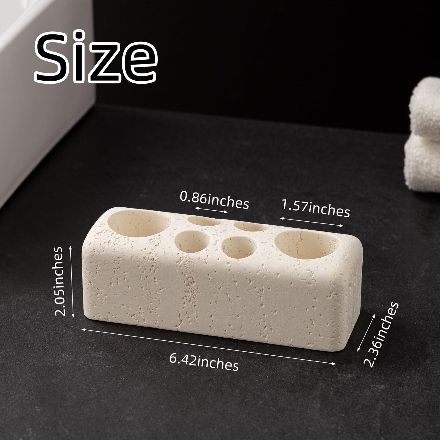 Haocoott Toothbrush Holder with 6 Slots, Bathroom Electric Toothbrush and Toothpaste Holder Set, Bathroom Organizer for Countertop, Shower, Vanity, Travertine Stone Look, Off-White