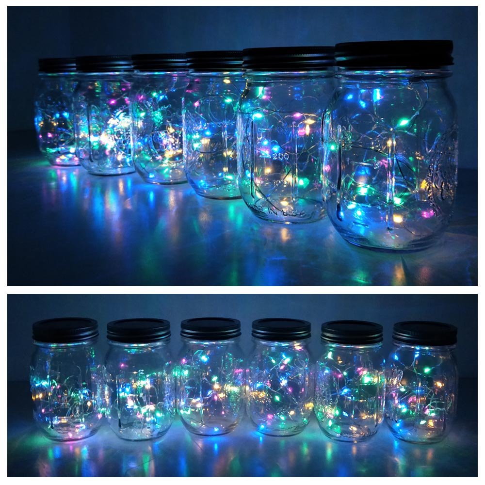 Decorman Solar Mason Jar Lid Lights, 6 Pack 10 LED Waterproof String Fairy Star Firefly Jar Lids Lights for Patio Garden Yard Lawn Party Wedding Christmas Decoration(Jars & Hangers Not Included)