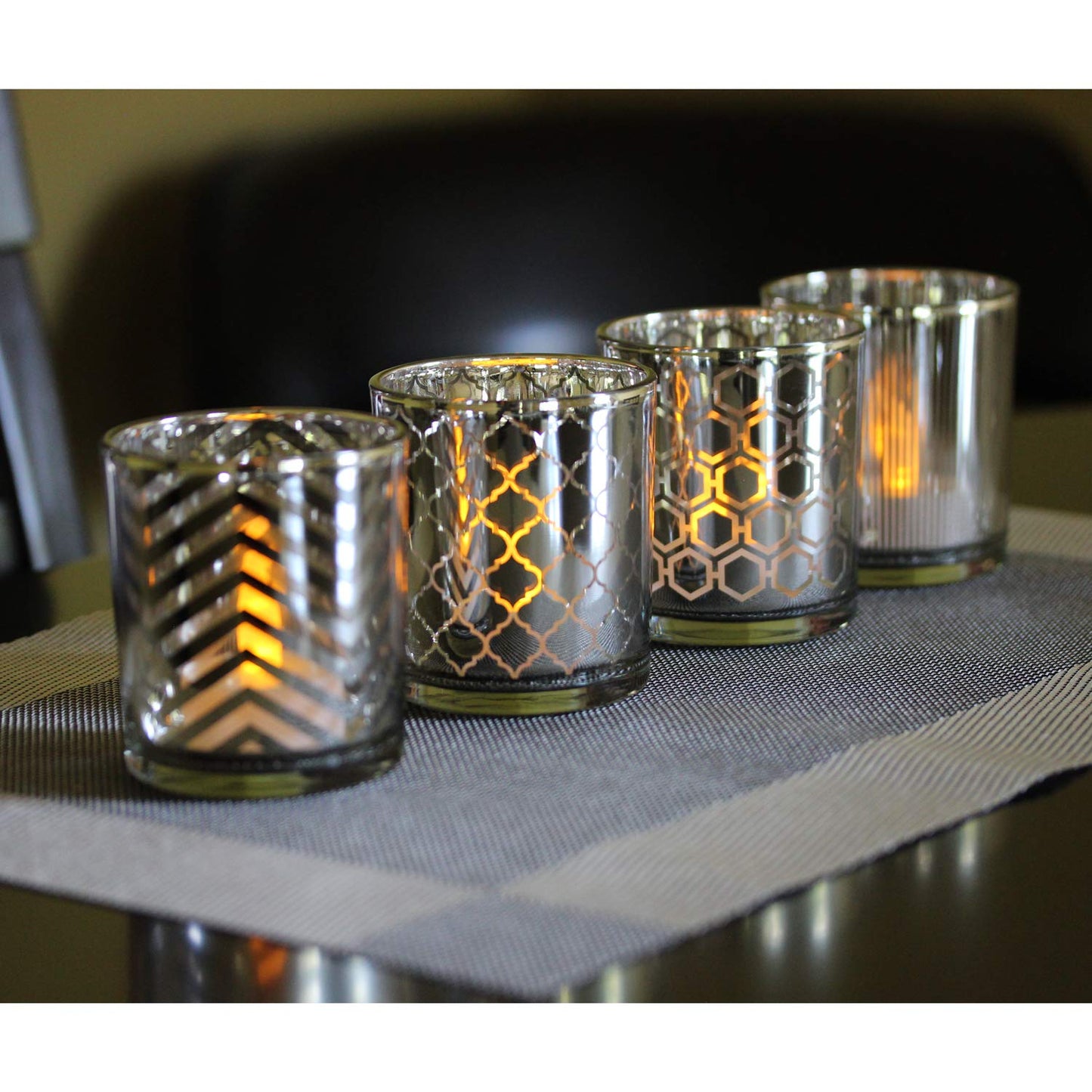Seraphic Glass Votive Tealight Candle Holders in Bulk for Table Centerpiece Wedding Decor, Silver, 2.75" Tall, Set of 12