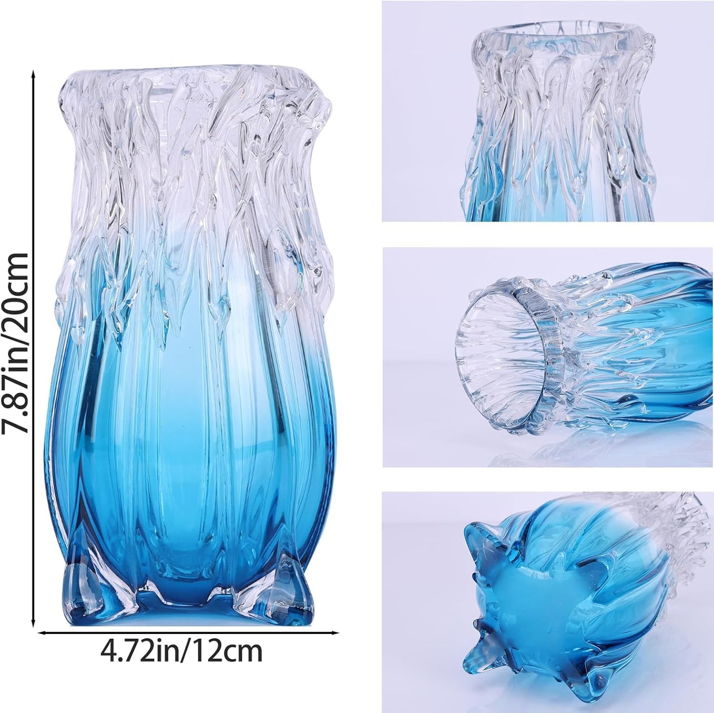 Hand-Blown Glass vase, Modern Art Blue Glass Decorative vase, Uniquely Ocean-Inspired Design, Perfect as a Centerpiece for Dining Tables, Living Rooms, Coffee Tables