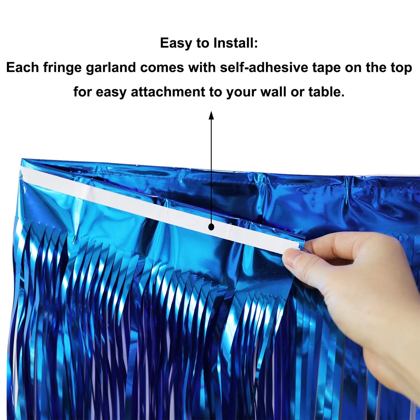Blukey Thick 10 Feet by 15 Inch Royal Blue Foil Fringe Garland - Pack of 3 | Shiny Metallic Tinsel Banner for Parade Floats, Bridal Shower, Wedding, Birthday, Christmas | Wall Hanging Drapes (3)