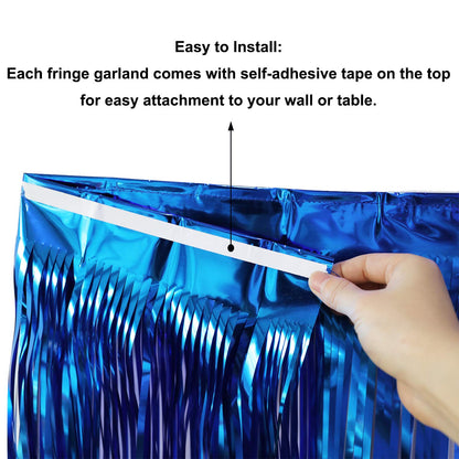 Blukey Thick 10 Feet by 15 Inch Royal Blue Foil Fringe Garland - Pack of 3 | Shiny Metallic Tinsel Banner for Parade Floats, Bridal Shower, Wedding, Birthday, Christmas | Wall Hanging Drapes (3)