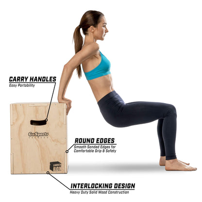 GoSports Fitness Launch Box 3-in-1 Adjustable Height Wood Plyo Jump Box for Exercises of All Skill Levels - Standard