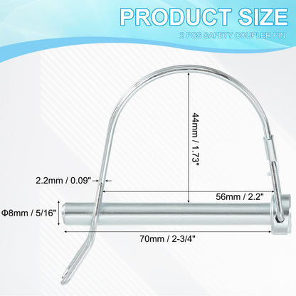PATIKIL Shaft Locking Pin W Ear 5/16x2-3/8x1.73"(D*L*IW), 2 Pcs Safety Coupler Pin Pto Pin Round Arch Wire Retainer and Ear for Farm Trailer Tractor Truck Boat Towing (8x60x44mm)