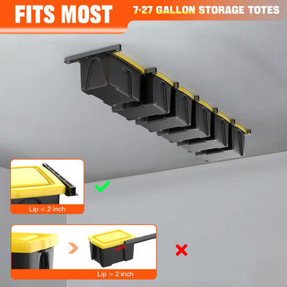 TORACK Garage Ceiling Bin Storage Rack, Adjustable Heavy Duty Overhead Tote Storage Rails(for 6 Bins, Bins are not included)
