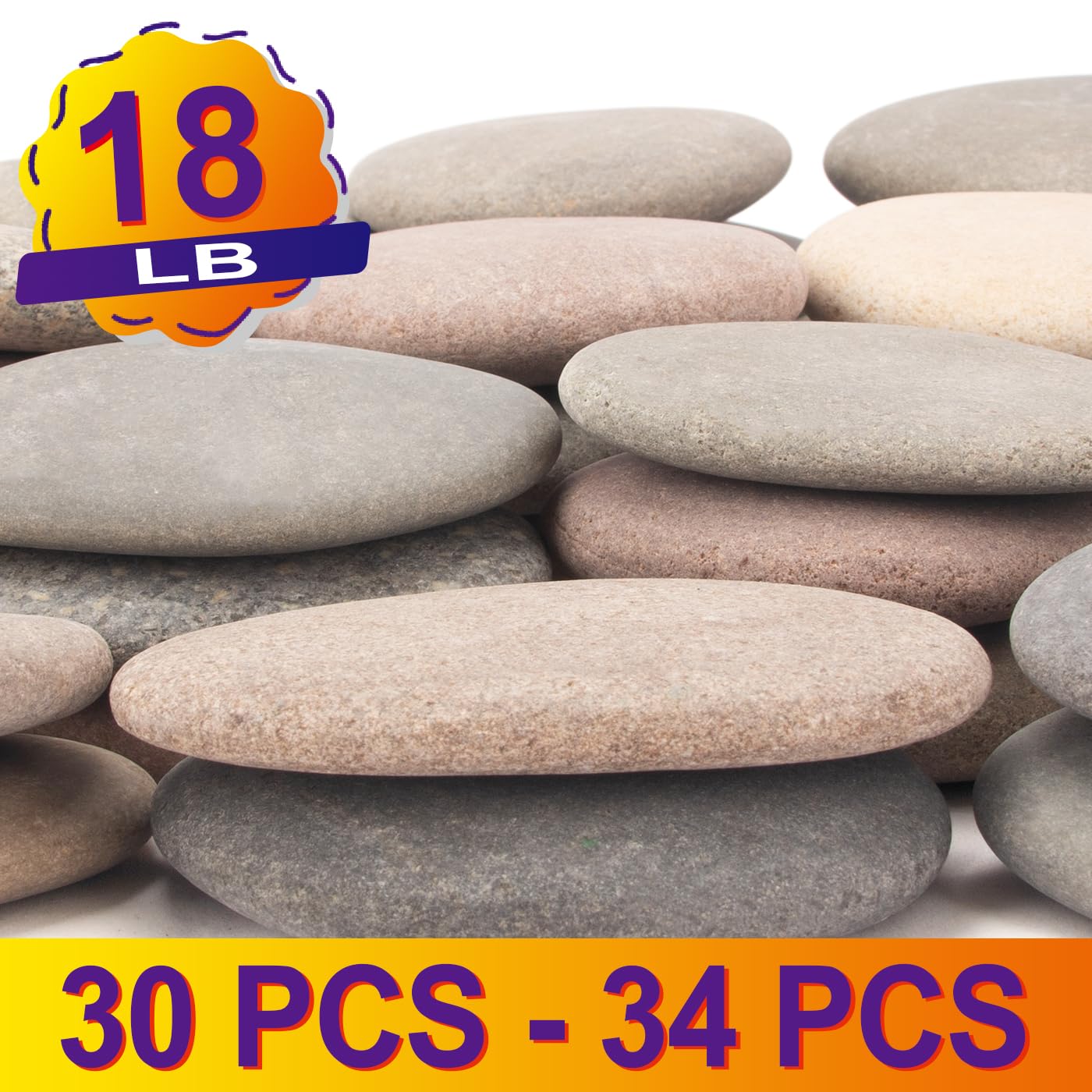 [About 30 PCS - 34 PCS](18.3 Pounds) Painting Rocks,3.22"-4.73" River Rocks,Flat Stones,DIY Rocks,Craft Rocks