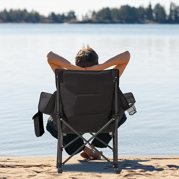 Oversized Rocking Camping Chair with Headrest & Cup Holder - 400lbs Capacity, 600D Oxford Fabric, Easy Fold Portable Outdoor Rocker Chair for Camping, Backyard, Beach, Deep Gray
