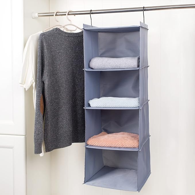 Hanging Closet Organizer, Easy Mount Foldable 4-Shelf Hanging Closet Wardrobe