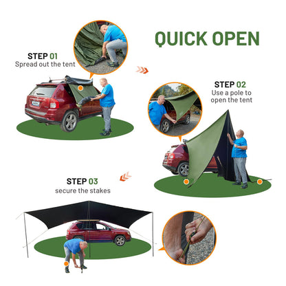 TIMBER RIDGE 19x9.8ft Retractable Car Awning with Blackout Coating, 186ft² Roof Rack Pull-Out Sun Shade Overland Camping, UPF50+ Waterproof Sun Shelter for Vehicle/Truck/Jeep/SUV/Van Green