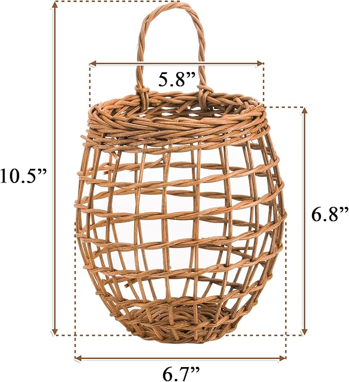 Elsjoy Set of 2 Hanging Onion Basket, Wall Mount Small Wicker Baskets