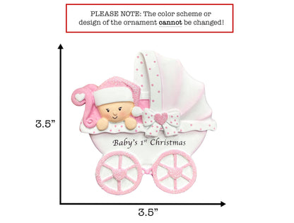 UniqXmas Personalized Baby's First Christmas Ornament 2025 | Baby Girl Carriage Xmas Tree Decoration Pink Stroller | My 1st Xmas Keepsake for New Baby Newborn Grandbaby - Custom Name & Year