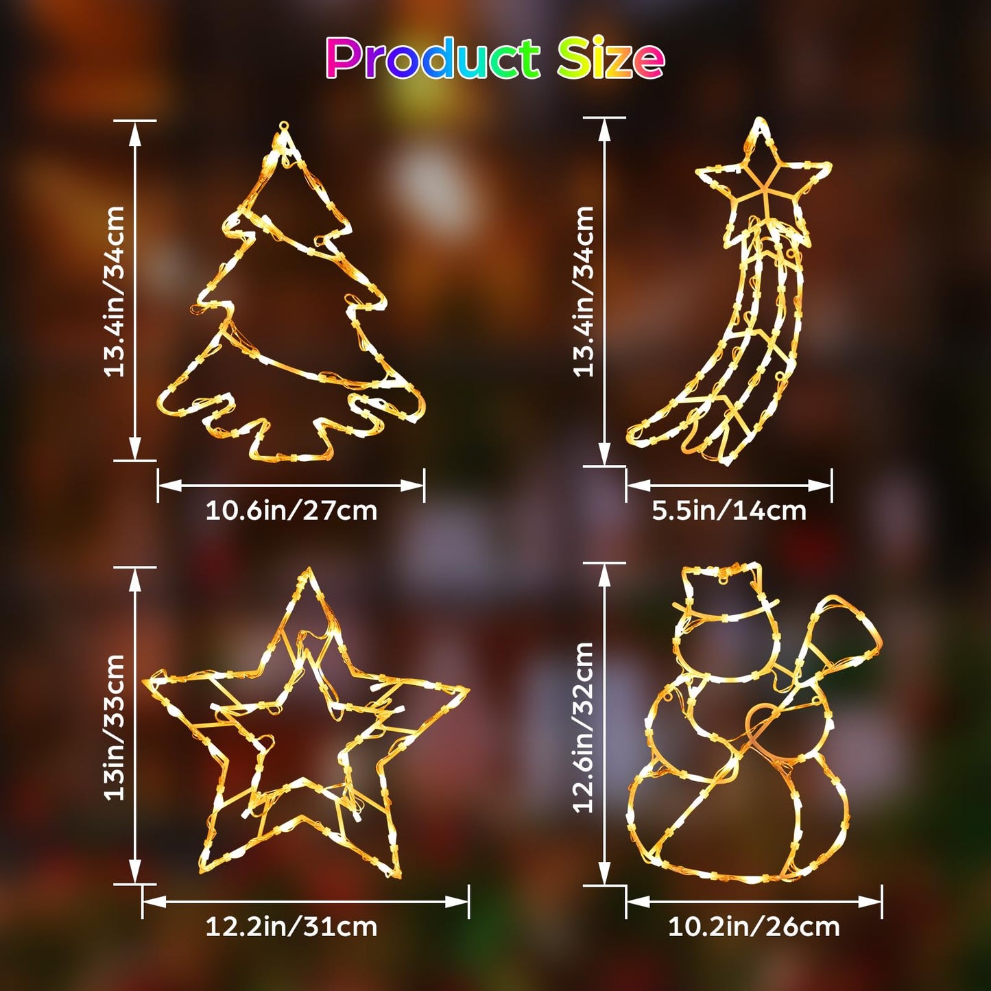 FANCILLUMA 4 Pack Smart Christmas Window Lights, Window Silhouette Lights, Christmas Decorations Indoor,Custom & Preset Modes,APP Control Snowman, Meteor, Christmas Tree, Star for Door Glass