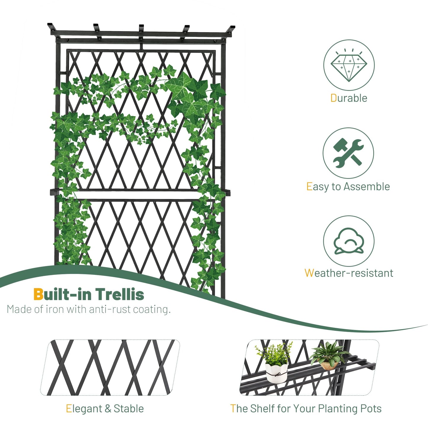 Stonehomy Metal Planter Box with Lattice Trellis and Wheels, 70 inches Tall Heavy Duty Planter Box & Raised Garden Bed with Trellis for Climbing Plants Flowers with Drainage Holes, 30Lx12Wx70H, 2Pack