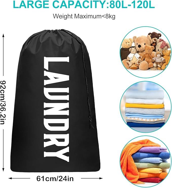 2 Pack XL Travel Laundry Bag, Machine Washable Dirty Clothes Organizer
