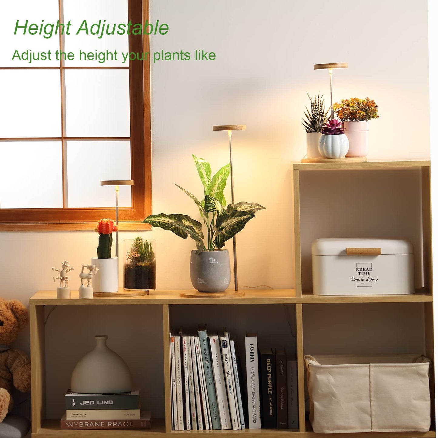 Plant Grow Light for Indoor Plant,Bamboo Mini LED Grow Light Garden,Height Adjustable,Automatic Timer with 8/12/16 Hours