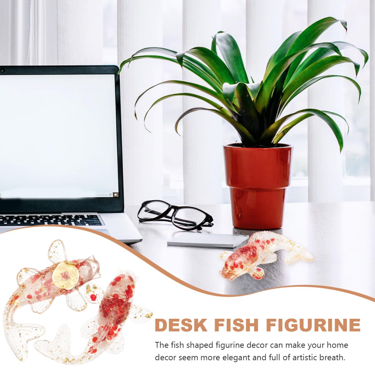 OATIPHO Miniature Crystal Koi Fish Figurines 2.36"x 1.38" 2pcs Hand-Blown Glass Koi Fish for Desk, Shelf, Bowl, Feng Shui Lucky Decor, Gift