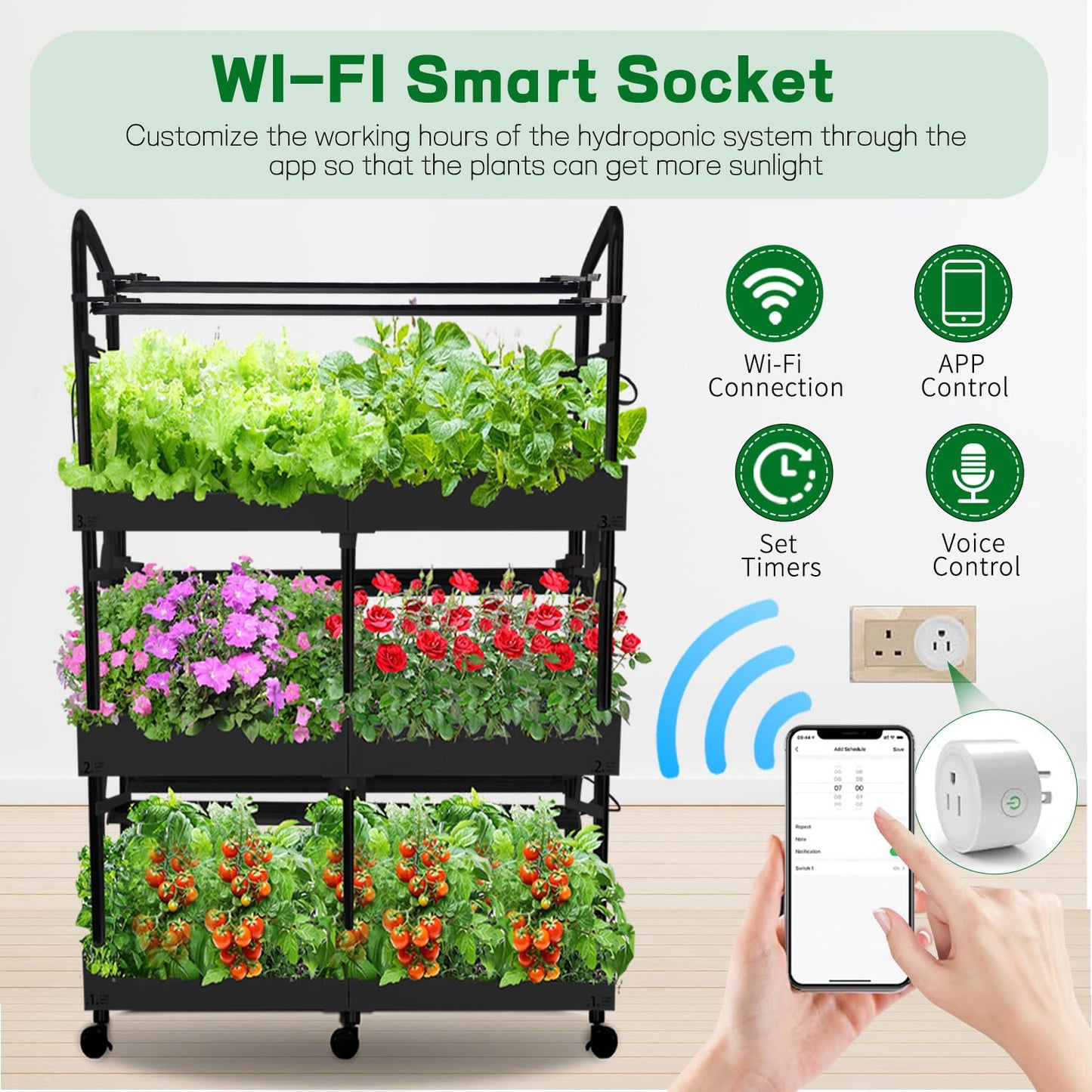 Large 3-Tier Indoor Hydroponics System Kit with Grow Lights, Dual Implant Configuration for Vegetable Fruit Herb Seedling Cultivation and Large-Scale Planting,Double Water Pump